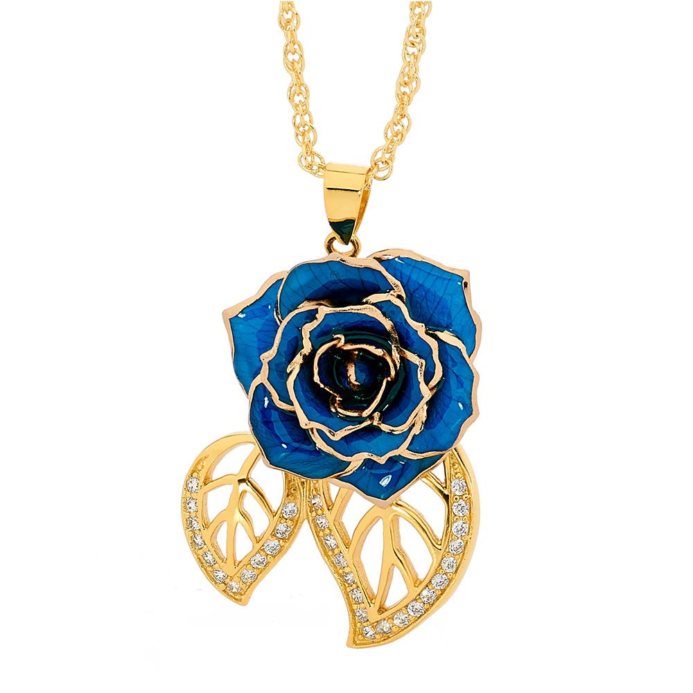 Blue Glazed Rose Pendant in 24K Gold Leaf Theme 