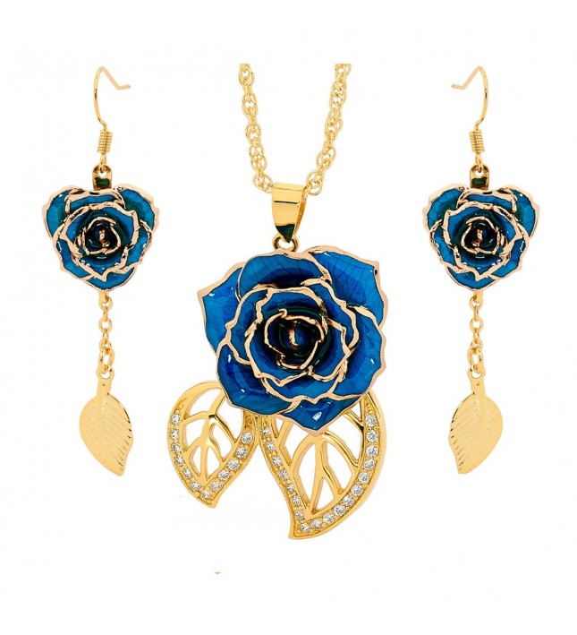 Blue Leaf Theme Pendant and Earring Set