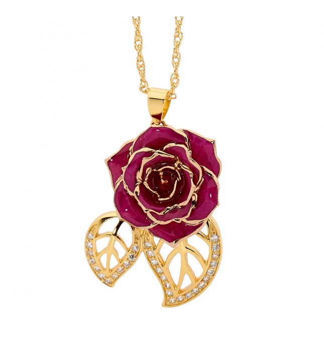 Purple Glazed Rose Pendant in 24K Gold Leaf Theme 