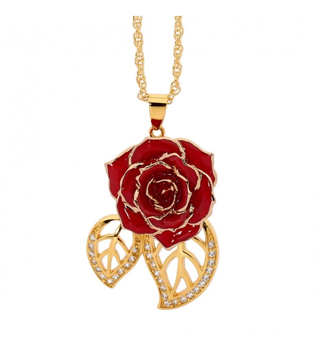 Red Glazed Rose Pendant in 24K Gold Leaf Theme 