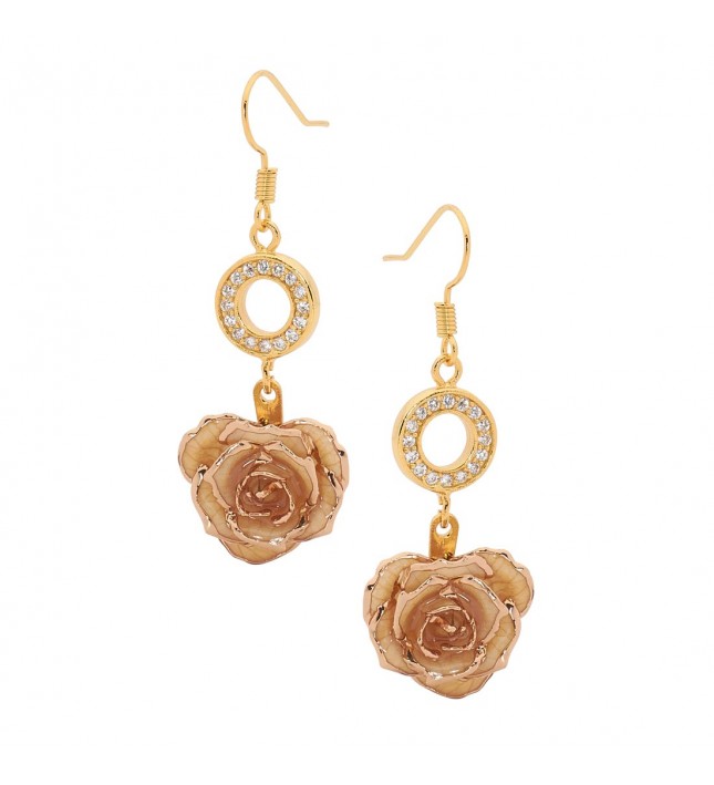 White Glazed Rose Earrings in 24K Gold