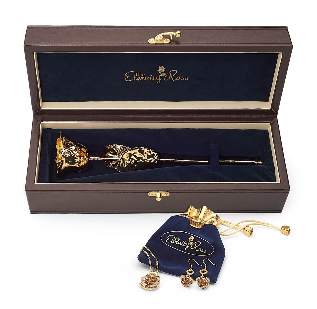 Gold-Dipped Rose & White Matched Jewellery Set in Heart Theme