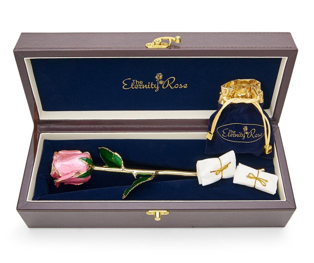 Pink Matched Set in 24K Gold Leaf Theme. Glazed Rose Pendant & Earrings