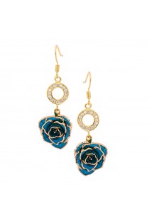 Blue Glazed Rose Earrings in 24K Gold