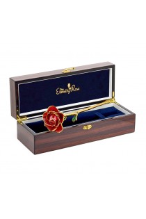 Red Open Bud Glazed Rose. Gloss Woodgrain Case