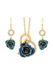 Gold Rose & Blue Heart Theme Jewellery Set