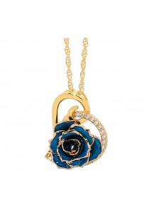 Blue Glazed Rose Heart Pendant 24K Gold 