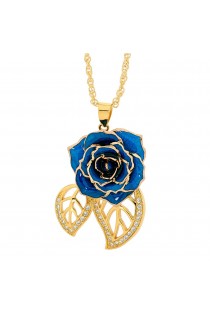 Blue Glazed Rose Pendant in 24K Gold Leaf Theme 