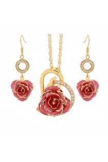 Gold Rose & Pink Heart Theme Jewellery Set