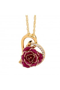 Purple Glazed Rose Heart Pendant 24K Gold 