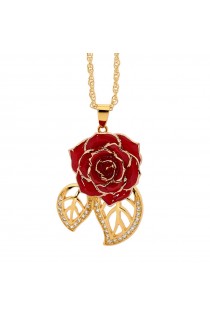 Red Glazed Rose Pendant in 24K Gold Leaf Theme 