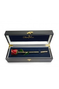 Red Tight Bud Glazed Rose. Black Gloss Box