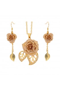 Gold Rose & White Leaf Theme Jewellery Set