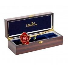 Red Open Bud Glazed Rose. Gloss Woodgrain Case