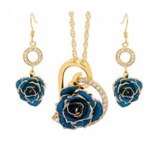 Gold Rose & Blue Heart Theme Jewellery Set