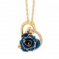 Blue Glazed Rose Heart Pendant 24K Gold 