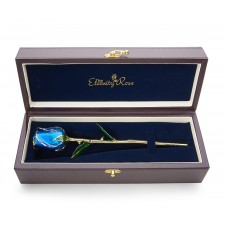 Blue Tight Bud Glazed Rose Trimmed with 24K Gold 12"