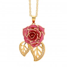 Pink Glazed Rose Pendant in 24K Gold Leaf Theme 