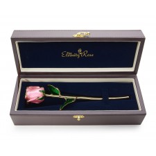 Pink Tight Bud Glazed Rose Trimmed with 24K Gold 12"