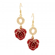 Red Glazed Rose Earrings in 24K Gold