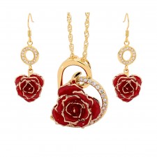 Gold Rose & Red Heart Theme Jewellery Set