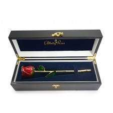 Red Tight Bud Glazed Rose. Black Gloss Box