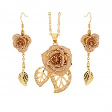 Gold Rose & White Leaf Theme Jewellery Set