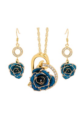 Gold Rose & Blue Heart Theme Jewellery Set