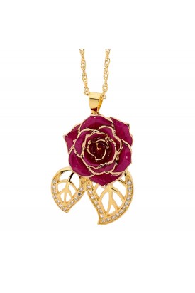 Purple Glazed Rose Pendant in 24K Gold Leaf Theme 