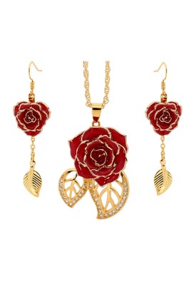 Gold Rose & Red Leaf Theme Jewellery Set