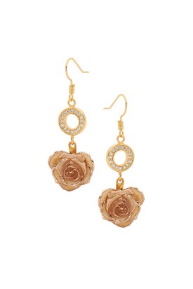 White Glazed Rose Earrings in 24K Gold